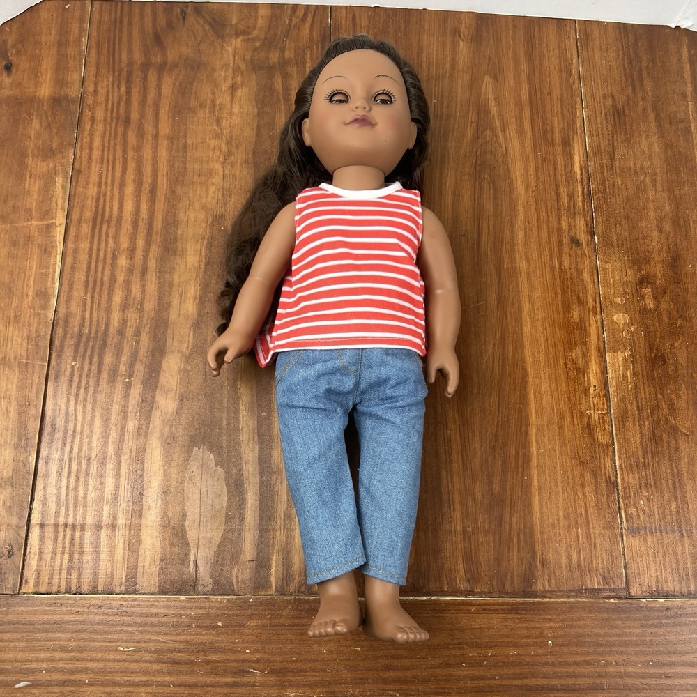 My Life As 18" Doll Brunette Brown Eyes Cititoy 2013 Red Stripe Outfit